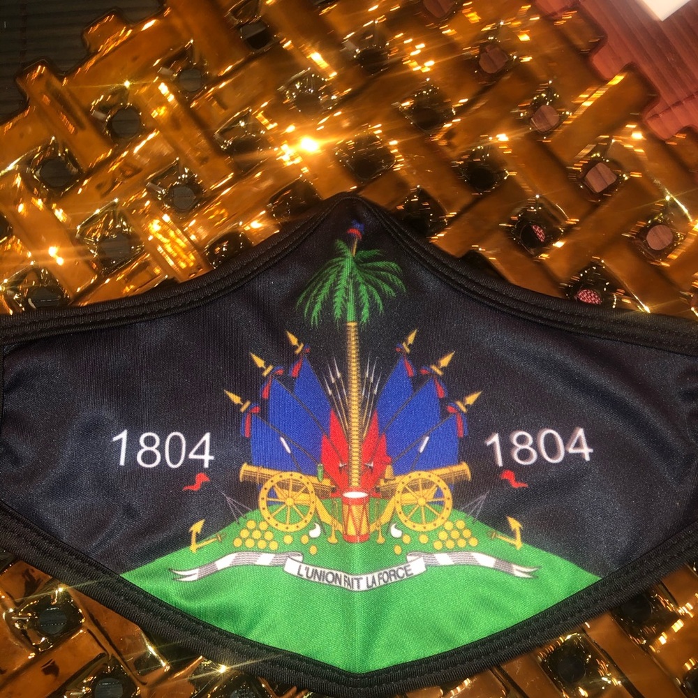 Haiti face mask with adjustable straps.